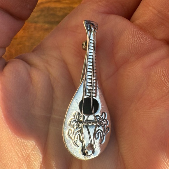 Vintage Sterling Silver Art Deco Violin Brooch Pin 3.3G